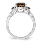 Sterling Silver Rhodium Oval Diam. & Smoky Quartz Ring