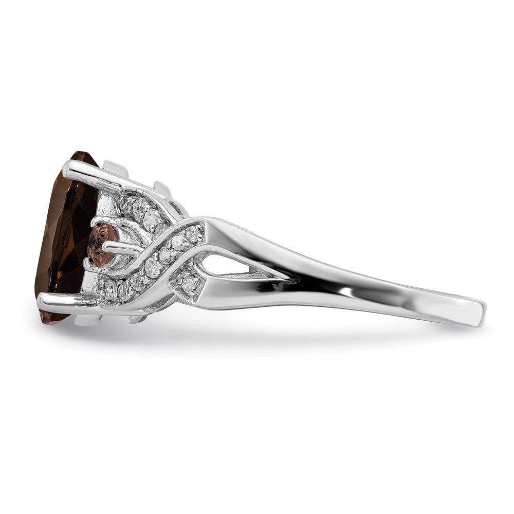 Sterling Silver Rhodium Oval Diam. & Smoky Quartz Ring