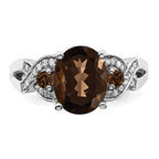 Sterling Silver Rhodium Oval Diam. & Smoky Quartz Ring