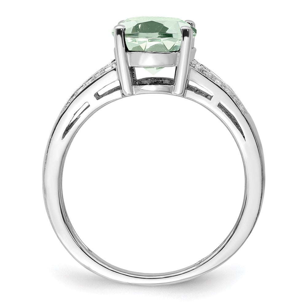 Sterling Silver Rhodium Diam. & Oval Green Quartz Ring