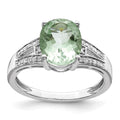 Sterling Silver Rhodium Diam. & Oval Green Quartz Ring
