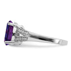 Sterling Silver Rhodium-plated Diamond & Amethyst Ring