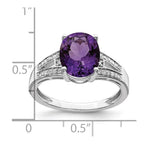 Sterling Silver Rhodium-plated Diamond & Amethyst Ring
