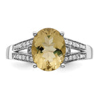 Sterling Silver Rhodium Diam. & Lemon Quartz Ring