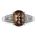 Sterling Silver Rhodium Diam. & Smoky Quartz Ring