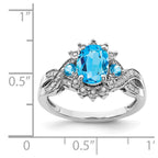 Sterling Silver Rhodium Diam. & Blue Topaz Ring