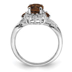 Sterling Silver Rhodium Diam. & Oval Smoky Quartz Ring