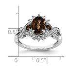Sterling Silver Rhodium Diam. & Oval Smoky Quartz Ring