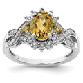 Sterling Silver Rhodium Diam. & Whiskey Quartz Ring