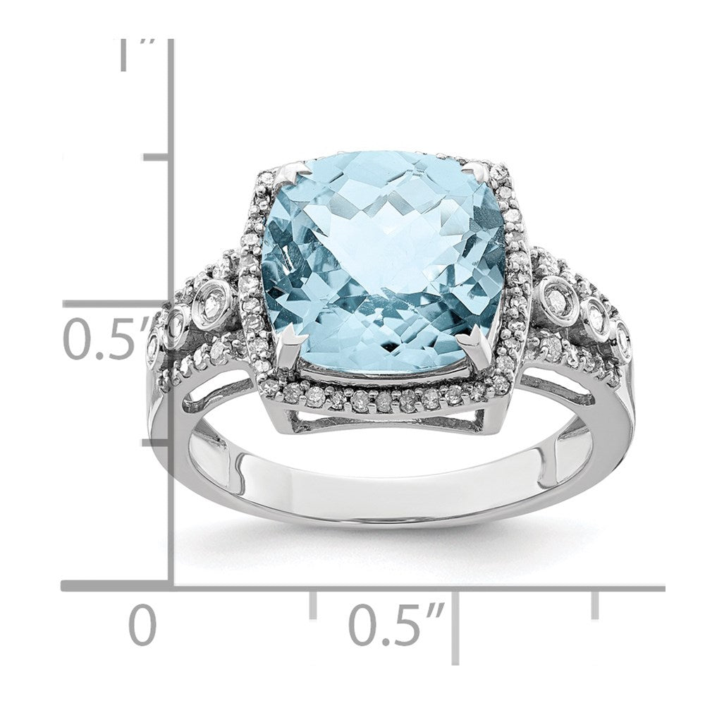 Sterling Silver Rhodium Diam. & Checker-Cut Sky Blue Topaz Ring
