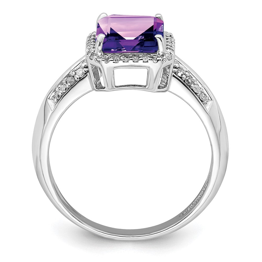Sterling Silver Rhodium-plated Octagonal Amethyst & Diamond Ring