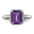 Sterling Silver Rhodium-plated Octagonal Amethyst & Diamond Ring