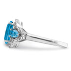 Sterling Silver Rhodium Oval Blue Topaz & Diam. Ring