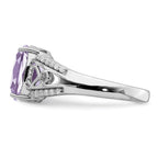 Sterling Silver Rhodium Diam. & Pink Quartz Ring
