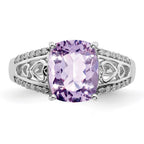 Sterling Silver Rhodium Diam. & Pink Quartz Ring