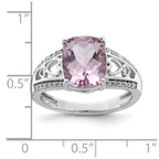 Sterling Silver Rhodium Diam. & Pink Quartz Ring