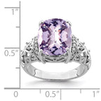 Sterling Silver Rhodium Diam. & Checker-Cut Pink Quartz Ring