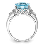 Sterling Silver Rhodium Diam. & Checker-Cut Sky Blue Topaz Ring