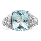 Sterling Silver Rhodium Diam. & Checker-Cut Sky Blue Topaz Ring