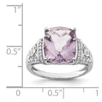 Sterling Silver Rhodium Diam. & Checker-Cut Pink Quartz Ring