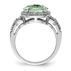 Sterling Silver Rhodium Oval Diam. & Checker-Cut Green Quartz Ring