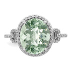 Sterling Silver Rhodium Oval Diam. & Checker-Cut Green Quartz Ring