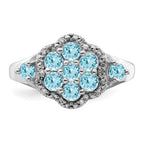 Sterling Silver Rhodium Diam. & Light Swiss Blue Topaz Ring