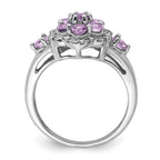 Sterling Silver Rhodium Diam. & Pink Quartz Ring