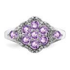 Sterling Silver Rhodium Diam. & Pink Quartz Ring