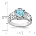 Sterling Silver Rhodium Diam. & Sky Blue Topaz Ring
