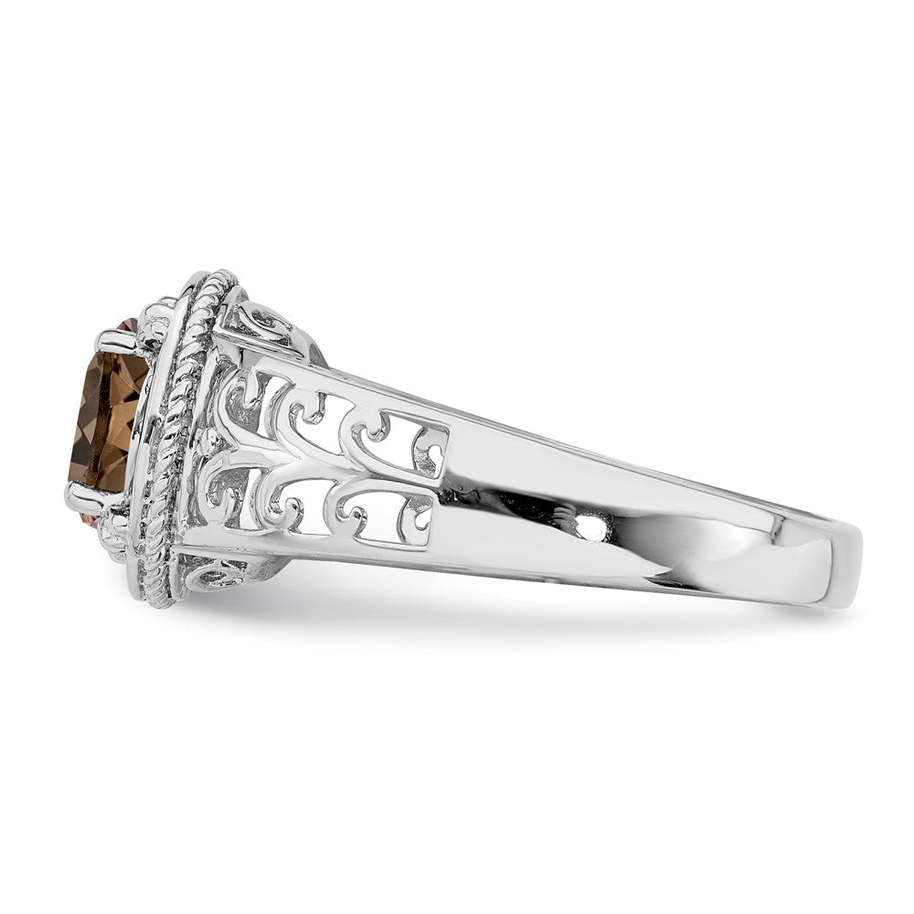 Sterling Silver Rhodium Diam. & Smoky Quartz Ring