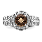 Sterling Silver Rhodium Diam. & Smoky Quartz Ring
