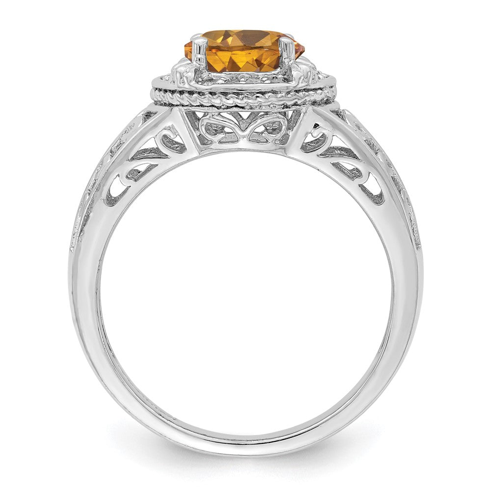 Sterling Silver Rhodium Diam. & Whiskey Quartz Ring
