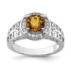 Sterling Silver Rhodium Diam. & Whiskey Quartz Ring