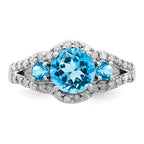 Sterling Silver Rhodium Blue Topaz & Diam. Ring