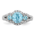 Sterling Silver Rhodium Diam. & Sky Blue Topaz Ring