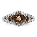 Sterling Silver Rhodium Diam. & Smoky Quartz Ring
