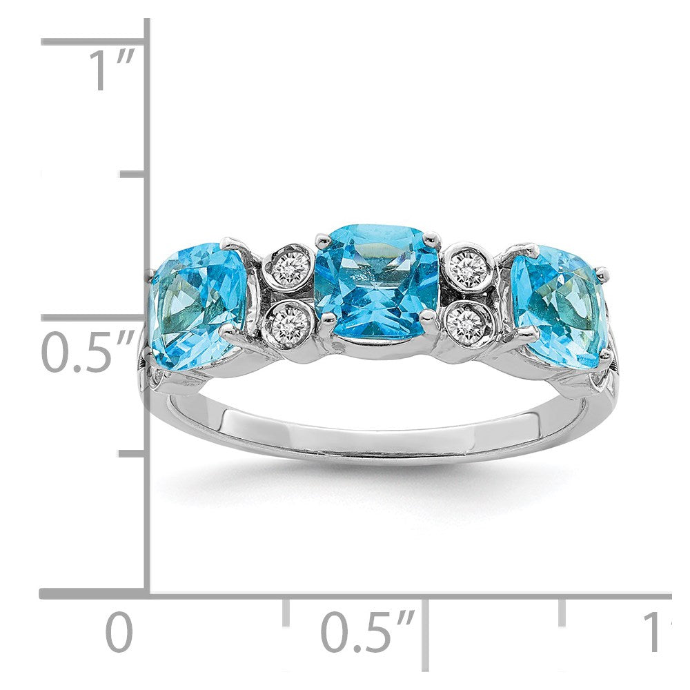 Sterling Silver Rhodium Blue Topaz & Diam. Ring