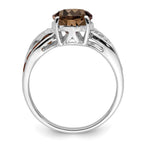 Sterling Silver Rhodium Diam. & Smoky Quartz Ring