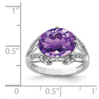 Sterling Silver Rhodium-plated Oval Amethyst & Diamond Ring