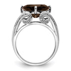 Sterling Silver Rhodium Oval Diam. & Smoky Quartz Ring