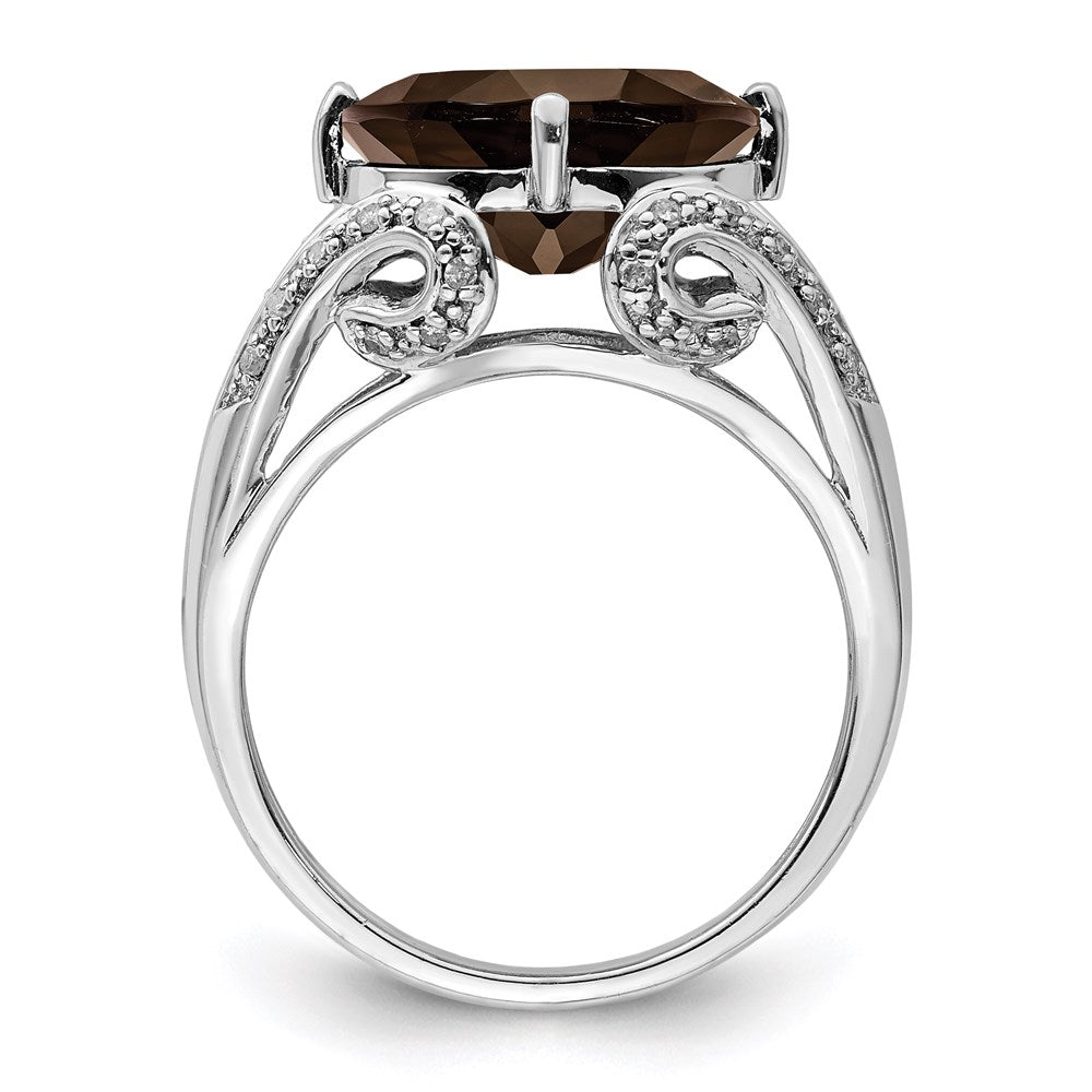 Sterling Silver Rhodium Oval Diam. & Smoky Quartz Ring