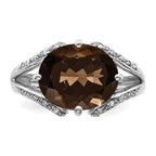 Sterling Silver Rhodium Oval Diam. & Smoky Quartz Ring