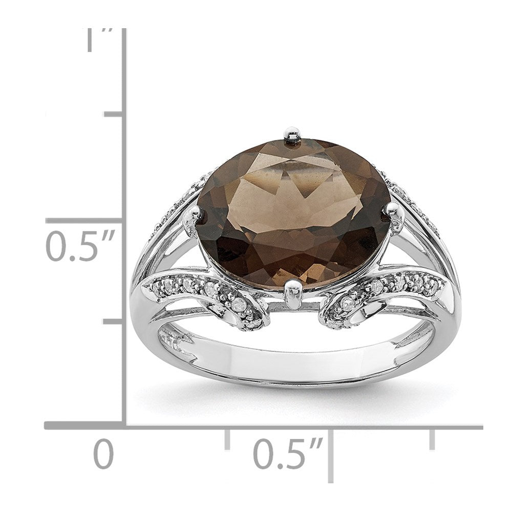 Sterling Silver Rhodium Oval Diam. & Smoky Quartz Ring