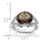 Sterling Silver Rhodium Oval Diam. & Smoky Quartz Ring