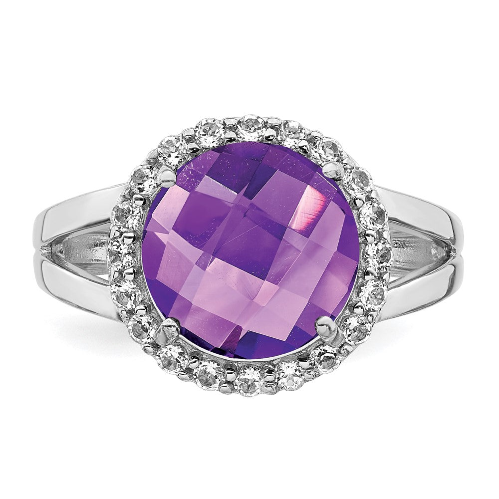 Sterling Silver Rhodium-plated Amethyst Ring