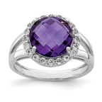 Sterling Silver Rhodium-plated Amethyst Ring