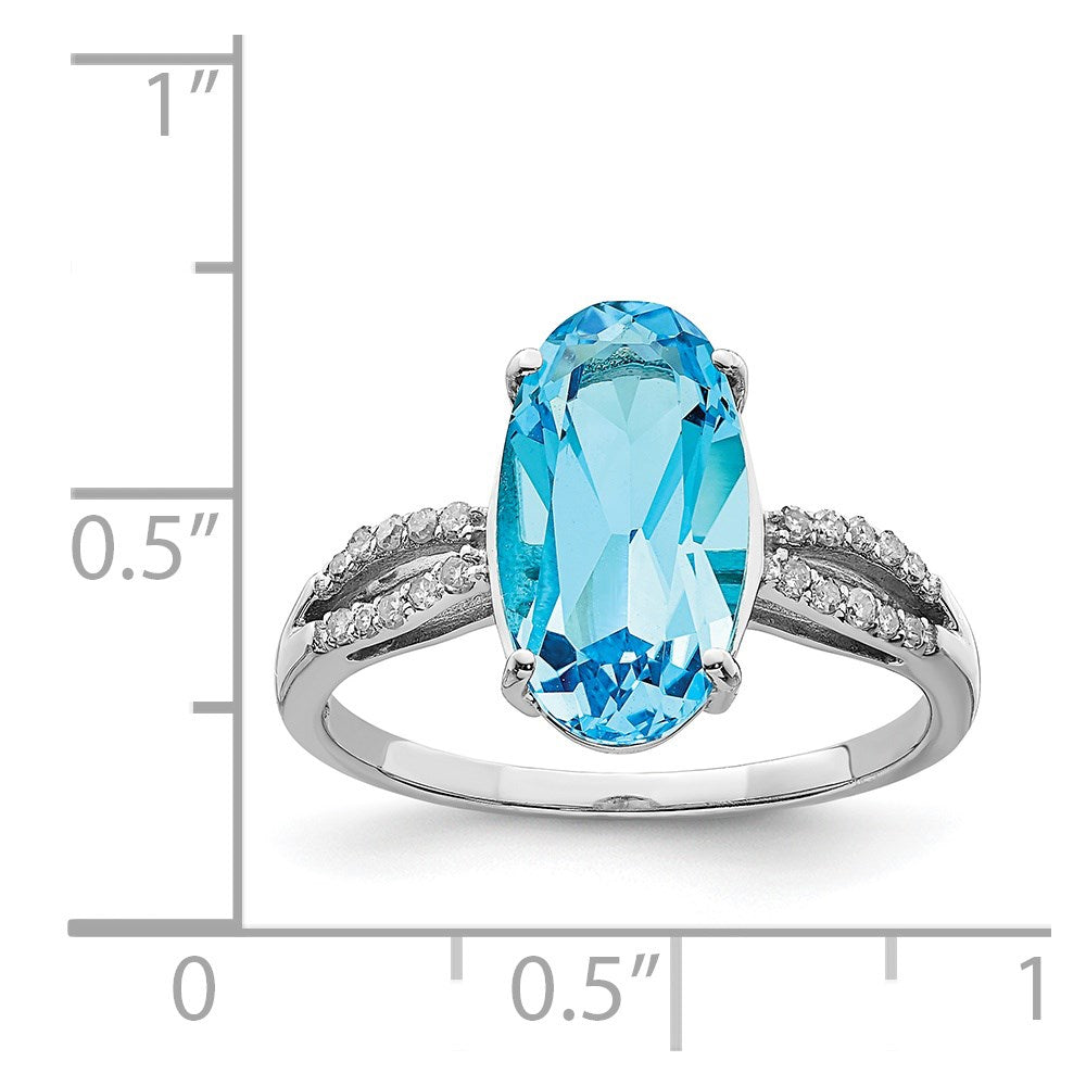 Sterling Silver Rhodium Oval Blue Topaz & Diam. Ring