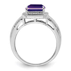 Sterling Silver Rhodium-plated Square Amethyst & Diamond Ring