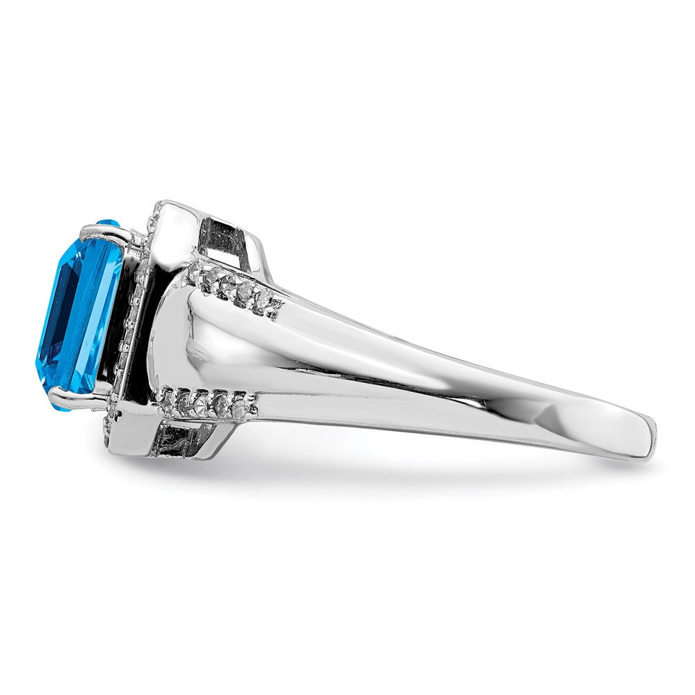 Sterling Silver Rhodium Blue Topaz & Diam. Ring